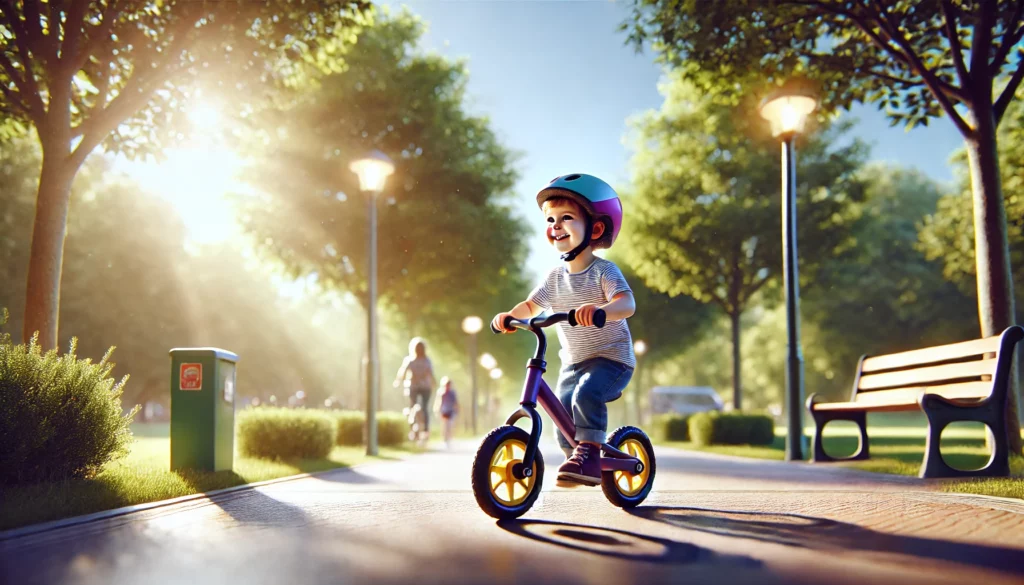 enfant sur draisienne qui sourit